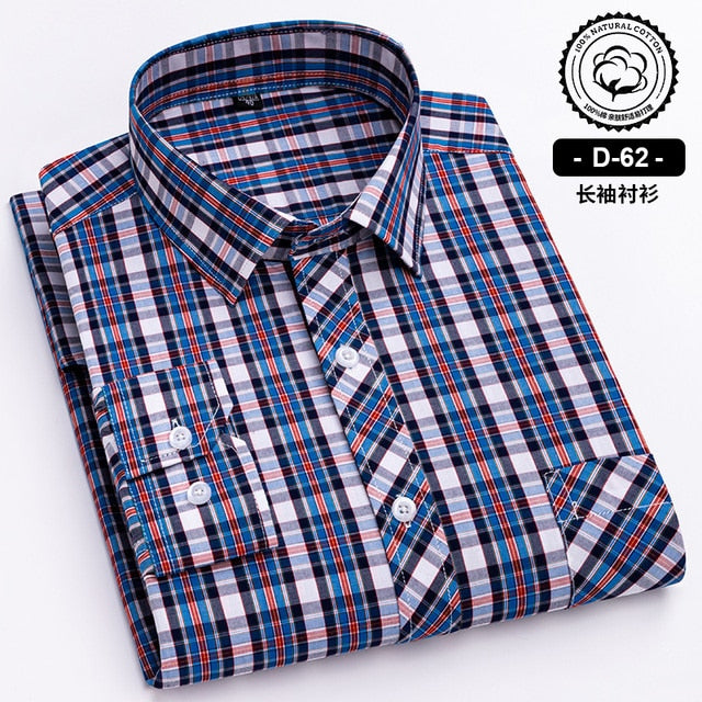 Long Sleeve Cotton Plaid Casual Shirts For Men