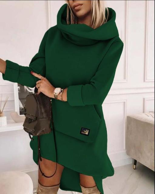 High Neck Long Sleeve Sweatshirt Casual Dress