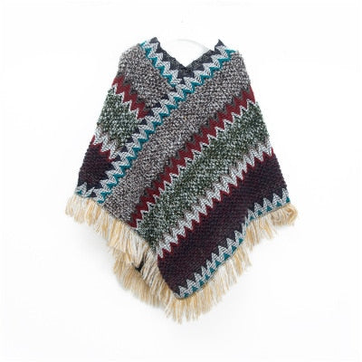 Imitation Cashmere Women Scarf Winter Plaid Tassel High Quality Pullover Poncho