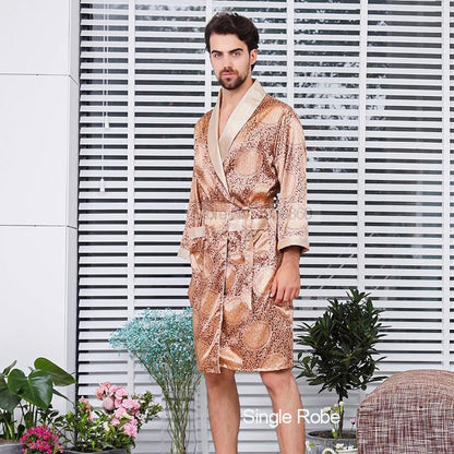 Nightgown Satin Kimono Bathrobe Sleepwear for Men