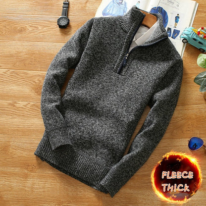 Sweater Half Zipper Turtleneck Warm Pullover Male Slim Knitted Wool