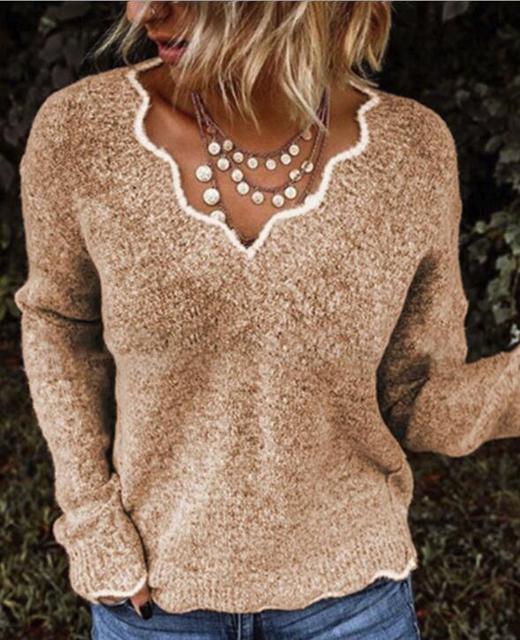 Women Knitted Sweaters New Wave V Neck Pullover Tops