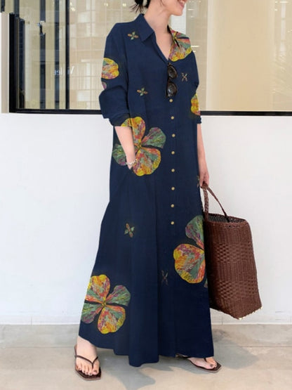 Linen Striped Cardigan Loose Long Dress