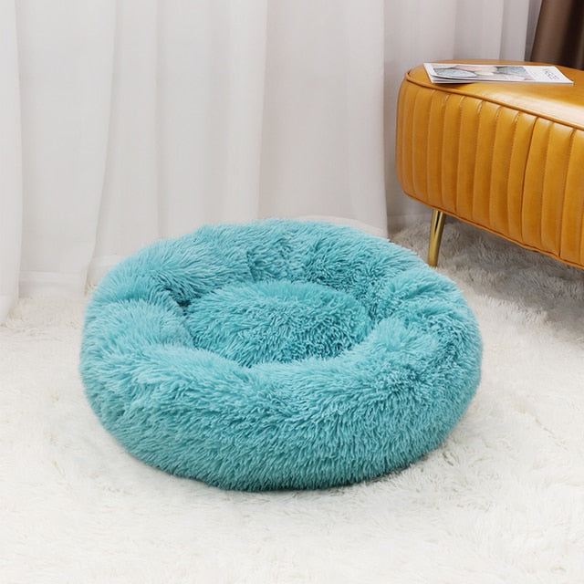 Super Soft Pet Cat Bed Plush Full Size Washable Calm Bed Donut Bed