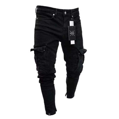 Jeans Trousers Men Multi Pocket | Mens Jeans Cargo Pockets | Cargo Jeans Men Clothing - Jeans