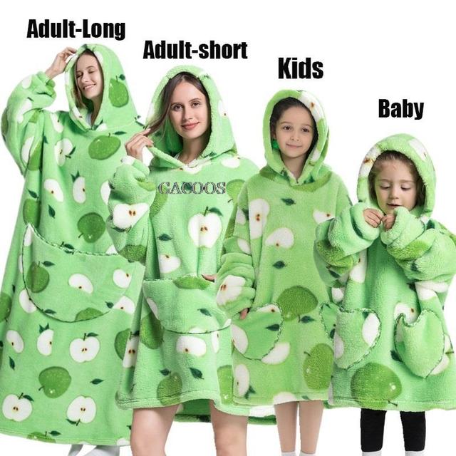 Extra Long Hoodies Winter Tv Blanket Plush Fleece Family Matching Outfits