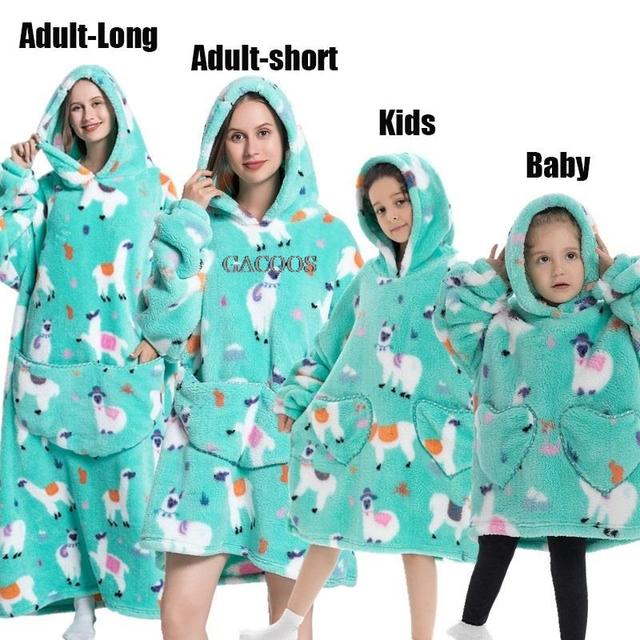 Extra Long Hoodies Winter Tv Blanket Plush Fleece Family Matching Outfits