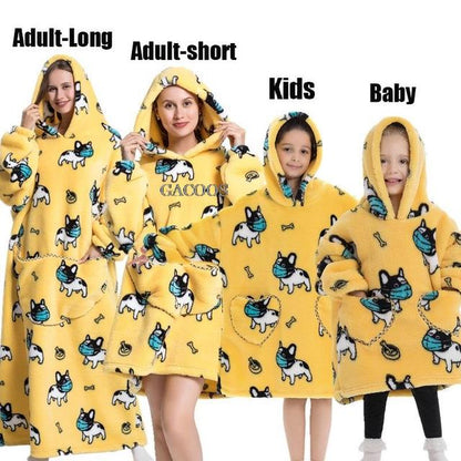 Extra Long Hoodies Winter Tv Blanket Plush Fleece Family Matching Outfits