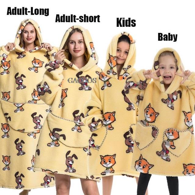 Extra Long Hoodies Winter Tv Blanket Plush Fleece Family Matching Outfits