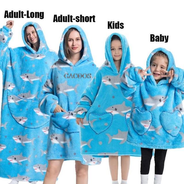 Extra Long Hoodies Winter Tv Blanket Plush Fleece Family Matching Outfits