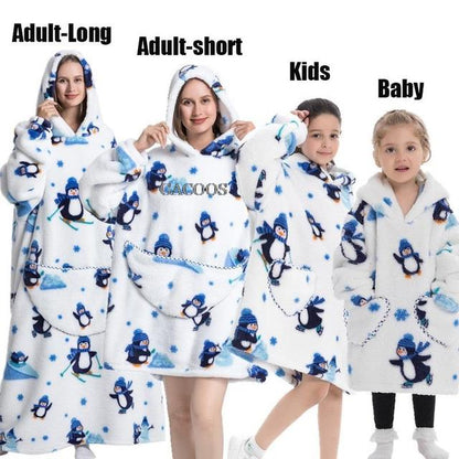 Extra Long Hoodies Winter Tv Blanket Plush Fleece Family Matching Outfits