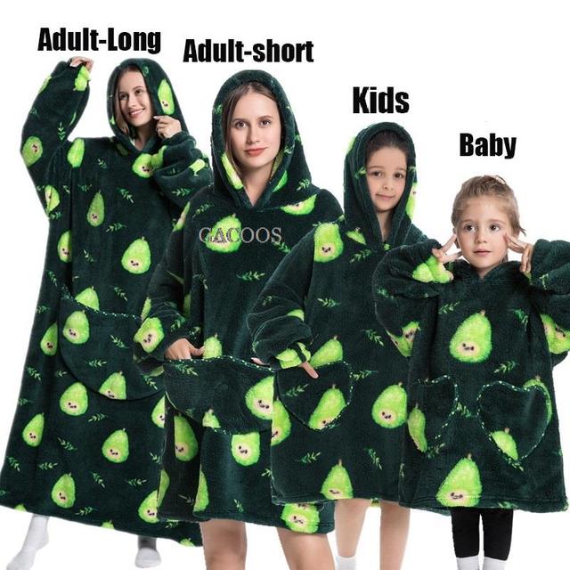 Extra Long Hoodies Winter Tv Blanket Plush Fleece Family Matching Outfits