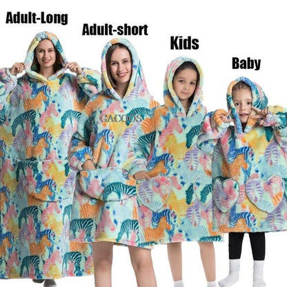 Extra Long Hoodies Winter Tv Blanket Plush Fleece Family Matching Outfits