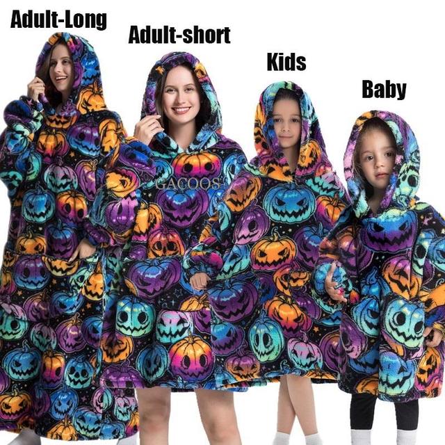 Extra Long Hoodies Winter Tv Blanket Plush Fleece Family Matching Outfits