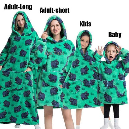 Extra Long Hoodies Winter Tv Blanket Plush Fleece Family Matching Outfits