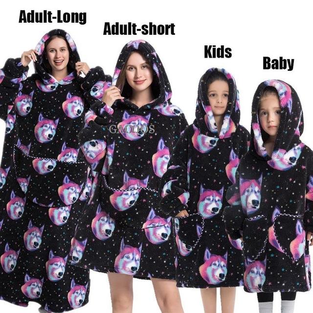 Extra Long Hoodies Winter Tv Blanket Plush Fleece Family Matching Outfits