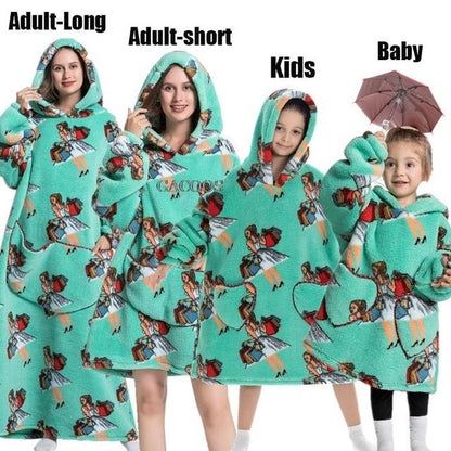 Extra Long Hoodies Winter Tv Blanket Plush Fleece Family Matching Outfits