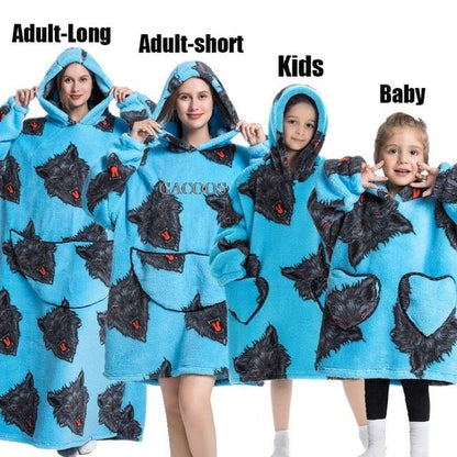 Extra Long Hoodies Winter Tv Blanket Plush Fleece Family Matching Outfits