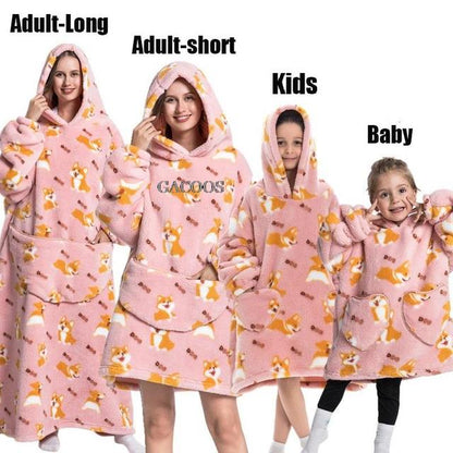 Extra Long Hoodies Winter Tv Blanket Plush Fleece Family Matching Outfits