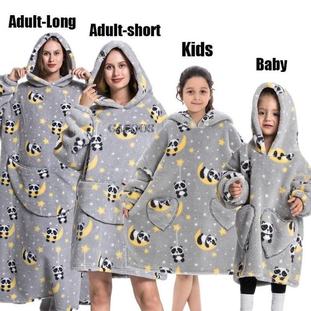 Extra Long Hoodies Winter Tv Blanket Plush Fleece Family Matching Outfits