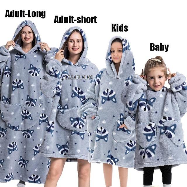 Extra Long Hoodies Winter Tv Blanket Plush Fleece Family Matching Outfits