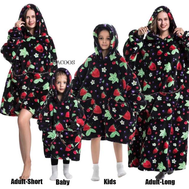 Extra Long Hoodies Winter Tv Blanket Plush Fleece Family Matching Outfits