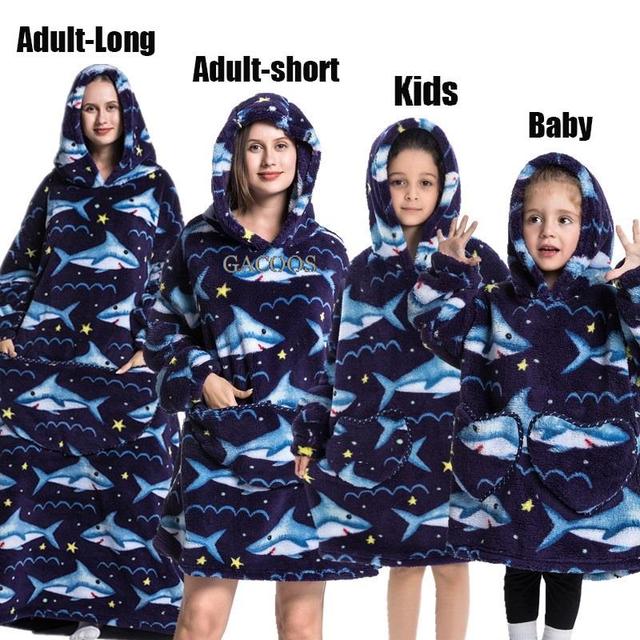 Extra Long Hoodies Winter Tv Blanket Plush Fleece Family Matching Outfits