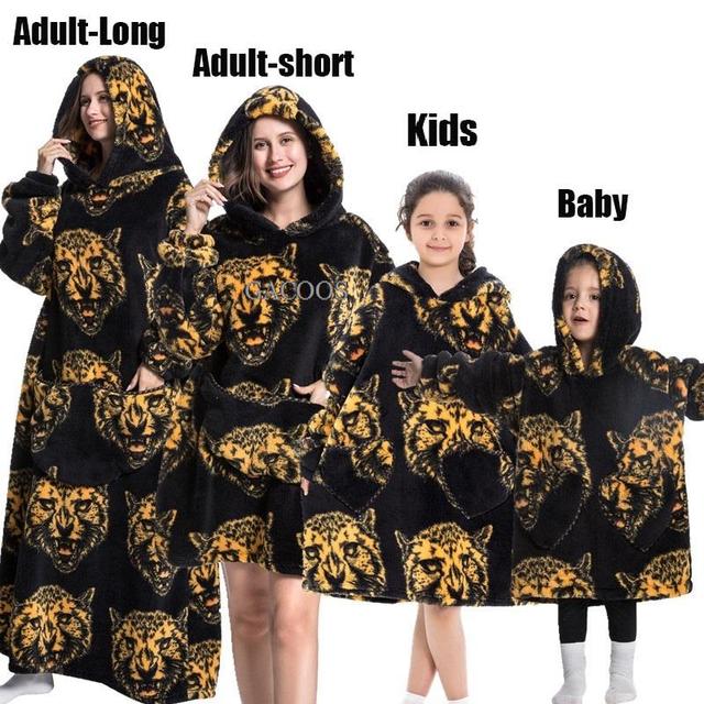 Extra Long Hoodies Winter Tv Blanket Plush Fleece Family Matching Outfits