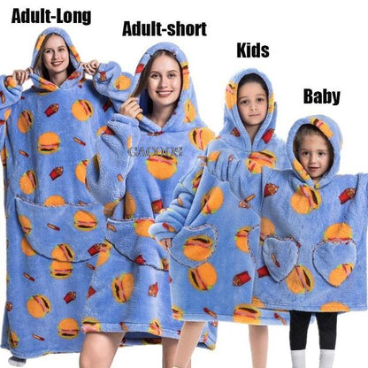 Extra Long Hoodies Winter Tv Blanket Plush Fleece Family Matching Outfits