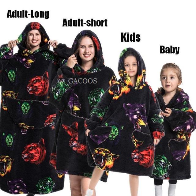 Extra Long Hoodies Winter Tv Blanket Plush Fleece Family Matching Outfits