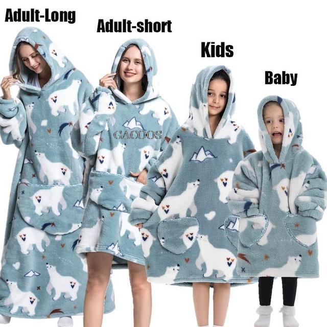 Extra Long Hoodies Winter Tv Blanket Plush Fleece Family Matching Outfits