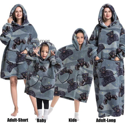 Extra Long Hoodies Winter Tv Blanket Plush Fleece Family Matching Outfits