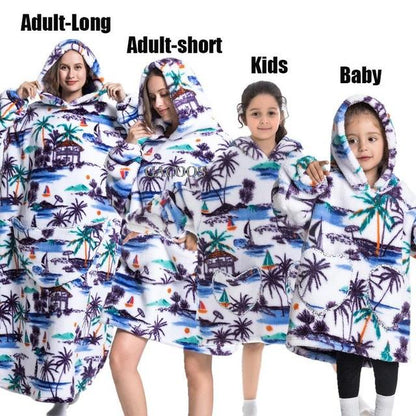 Extra Long Hoodies Winter Tv Blanket Plush Fleece Family Matching Outfits