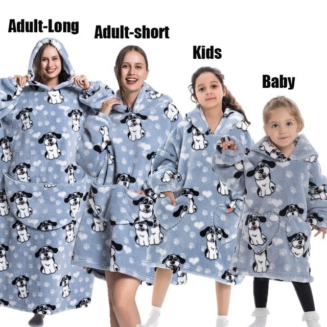 Extra Long Hoodies Winter Tv Blanket Plush Fleece Family Matching Outfits