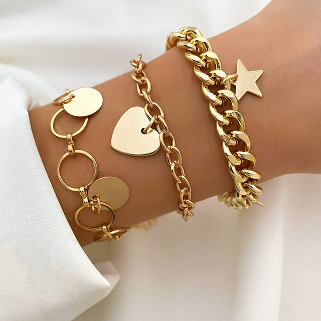 Fashion Statement Metal Bangle Bracelet Trendy Gold Color Chain OT Link Bracelet