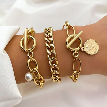 Fashion Statement Metal Bangle Bracelet Trendy Gold Color Chain OT Link Bracelet