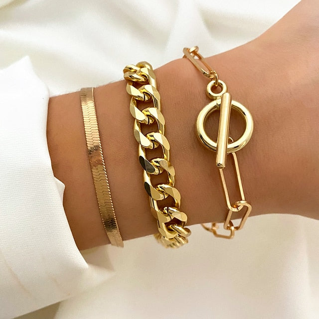 Fashion Statement Metal Bangle Bracelet Trendy Gold Color Chain OT Link Bracelet