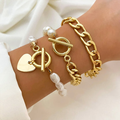 Fashion Statement Metal Bangle Bracelet Trendy Gold Color Chain OT Link Bracelet