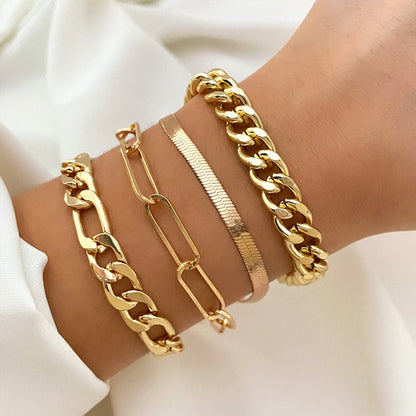 Fashion Statement Metal Bangle Bracelet Trendy Gold Color Chain OT Link Bracelet