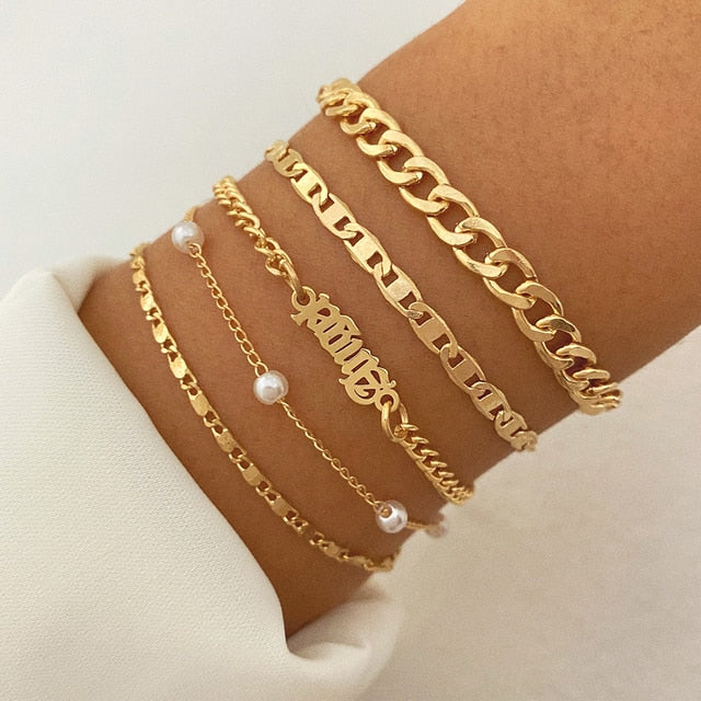 Fashion Statement Metal Bangle Bracelet Trendy Gold Color Chain OT Link Bracelet