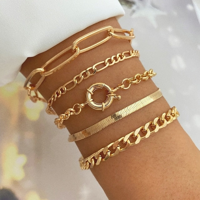 Fashion Statement Metal Bangle Bracelet Trendy Gold Color Chain OT Link Bracelet