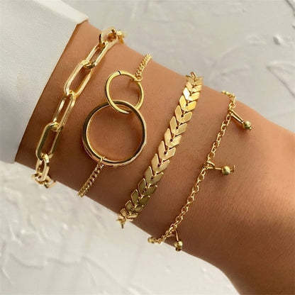 Fashion Statement Metal Bangle Bracelet Trendy Gold Color Chain OT Link Bracelet