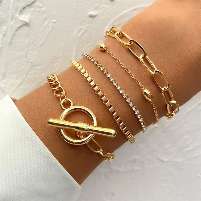 Fashion Statement Metal Bangle Bracelet Trendy Gold Color Chain OT Link Bracelet