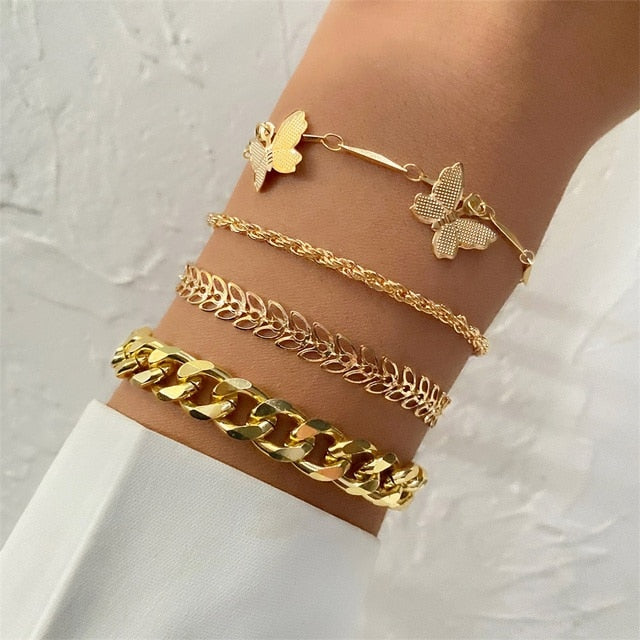 Fashion Statement Metal Bangle Bracelet Trendy Gold Color Chain OT Link Bracelet