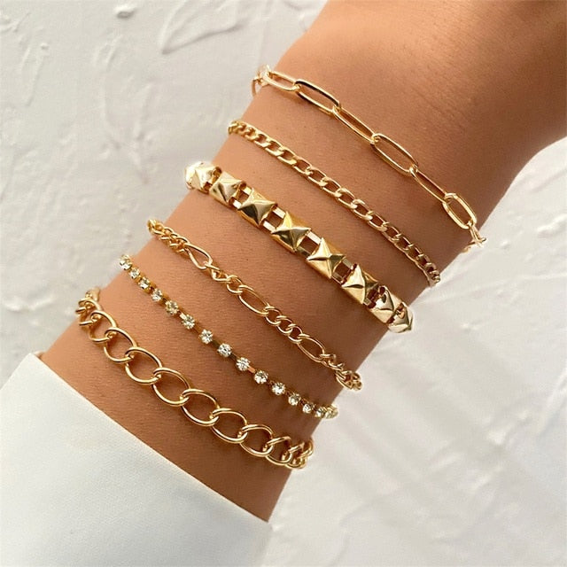 Fashion Statement Metal Bangle Bracelet Trendy Gold Color Chain OT Link Bracelet