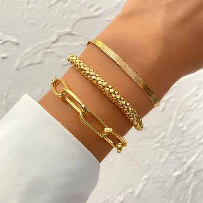 Fashion Statement Metal Bangle Bracelet Trendy Gold Color Chain OT Link Bracelet