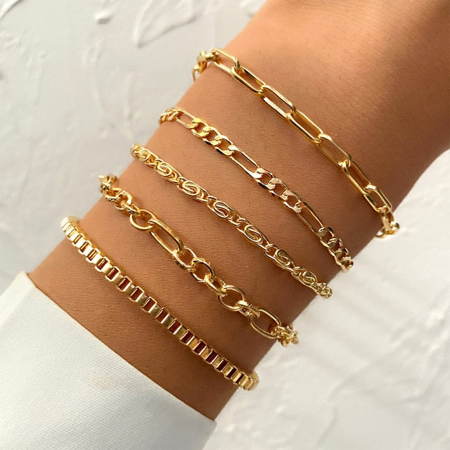 Fashion Statement Metal Bangle Bracelet Trendy Gold Color Chain OT Link Bracelet