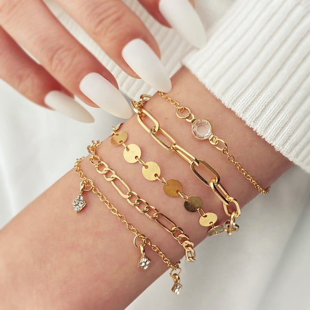 Fashion Statement Metal Bangle Bracelet Trendy Gold Color Chain OT Link Bracelet