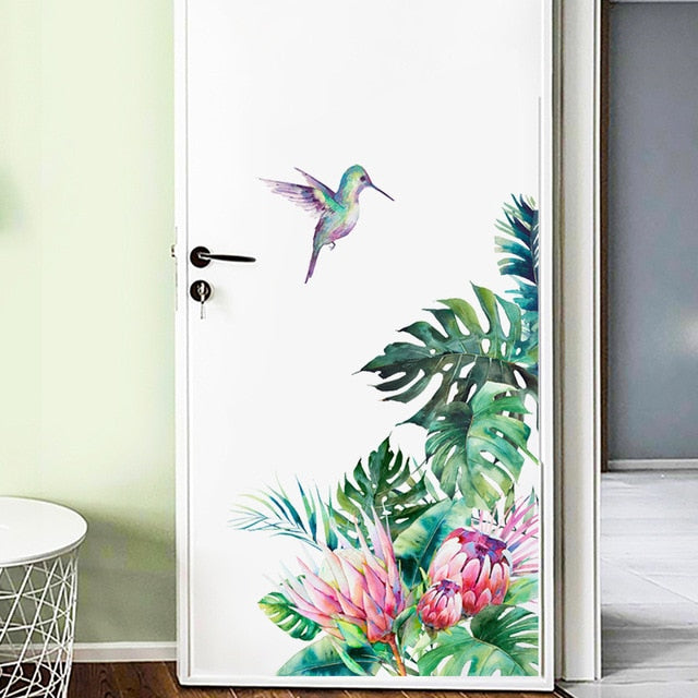 Removable Tropical Leaves Flowers Bird Wall Stickers