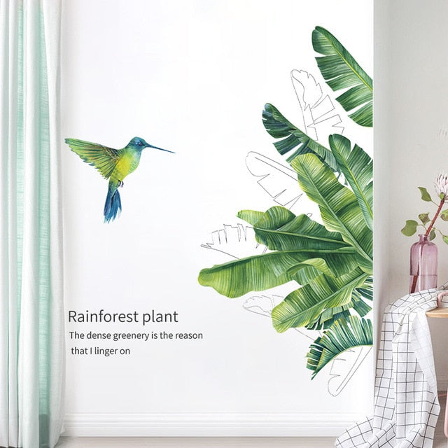 Removable Tropical Leaves Flowers Bird Wall Stickers